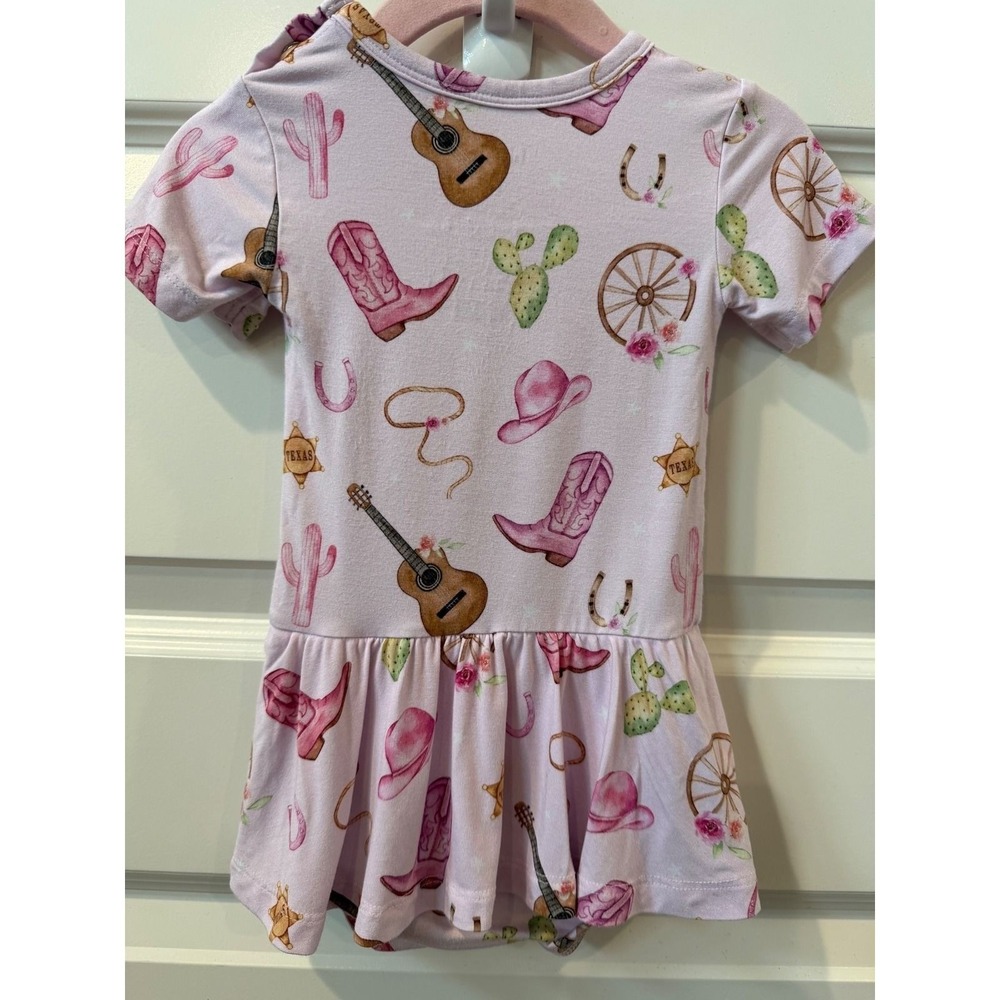 Blush Lotus Baby Girl Western Pink Cowgirl Bamboo Viscose Skirted Romper 6-12M